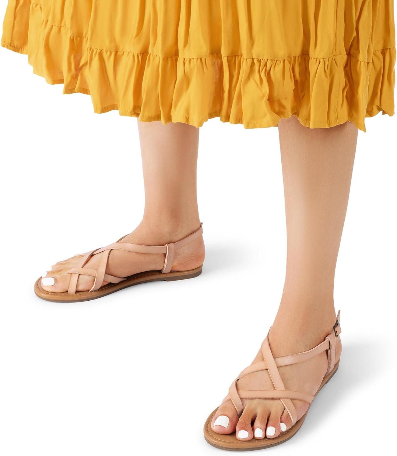 image:imageDREAM PAIRS Womens Strappy Flat SandalsNaturalpu