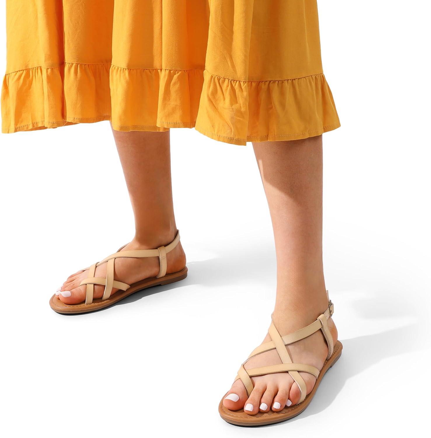 image:imageDREAM PAIRS Womens Strappy Flat SandalsNude