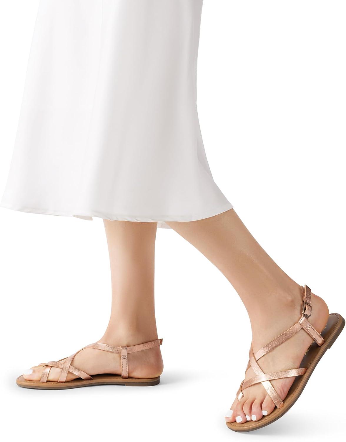 image:imageDREAM PAIRS Womens Strappy Flat SandalsRose Gold