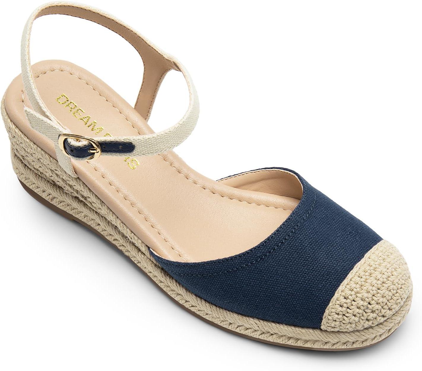 image:imageDREAM PAIRS Womens Wedge Sandals Closed Toe Espadrilles Platform Wedge Heels with Adjustable Ankle Straps and Comfortable Cushion InsolesNavy