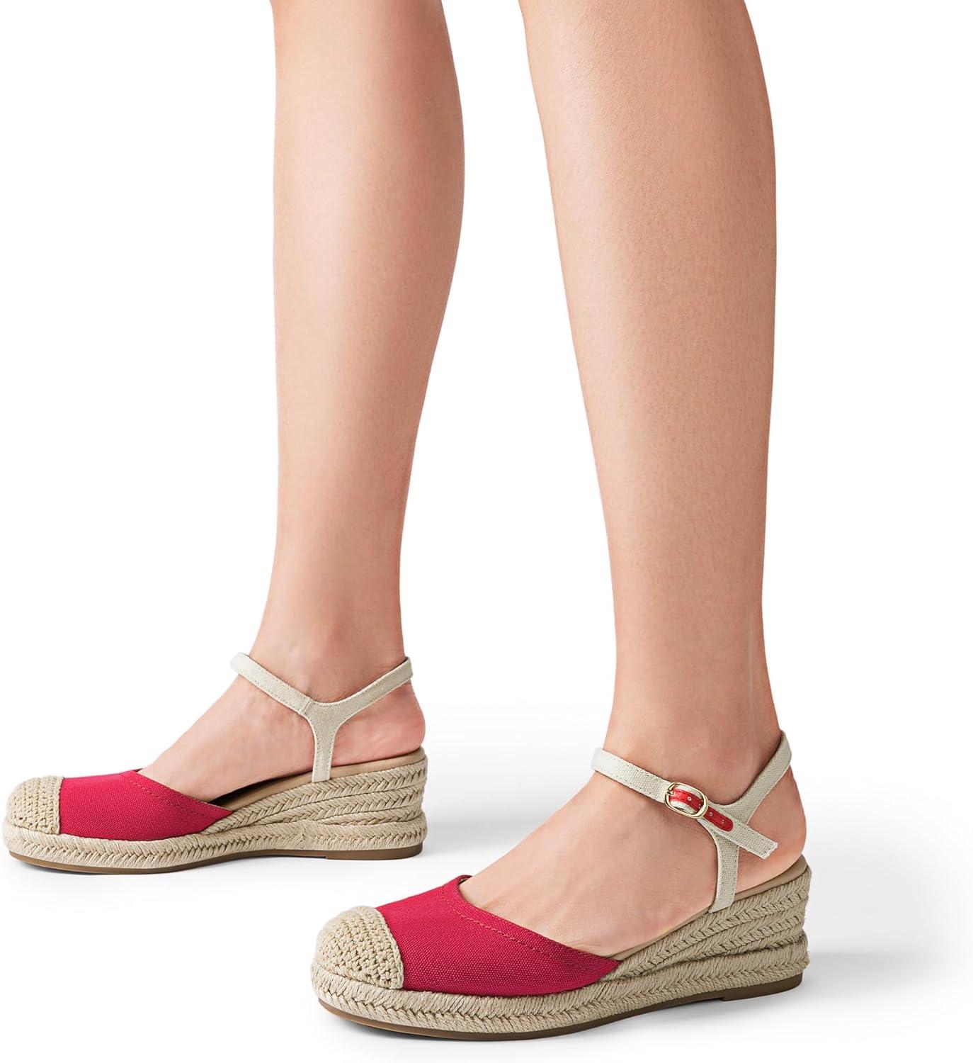 image:imageDREAM PAIRS Womens Wedge Sandals Closed Toe Espadrilles Platform Wedge Heels with Adjustable Ankle Straps and Comfortable Cushion InsolesRed