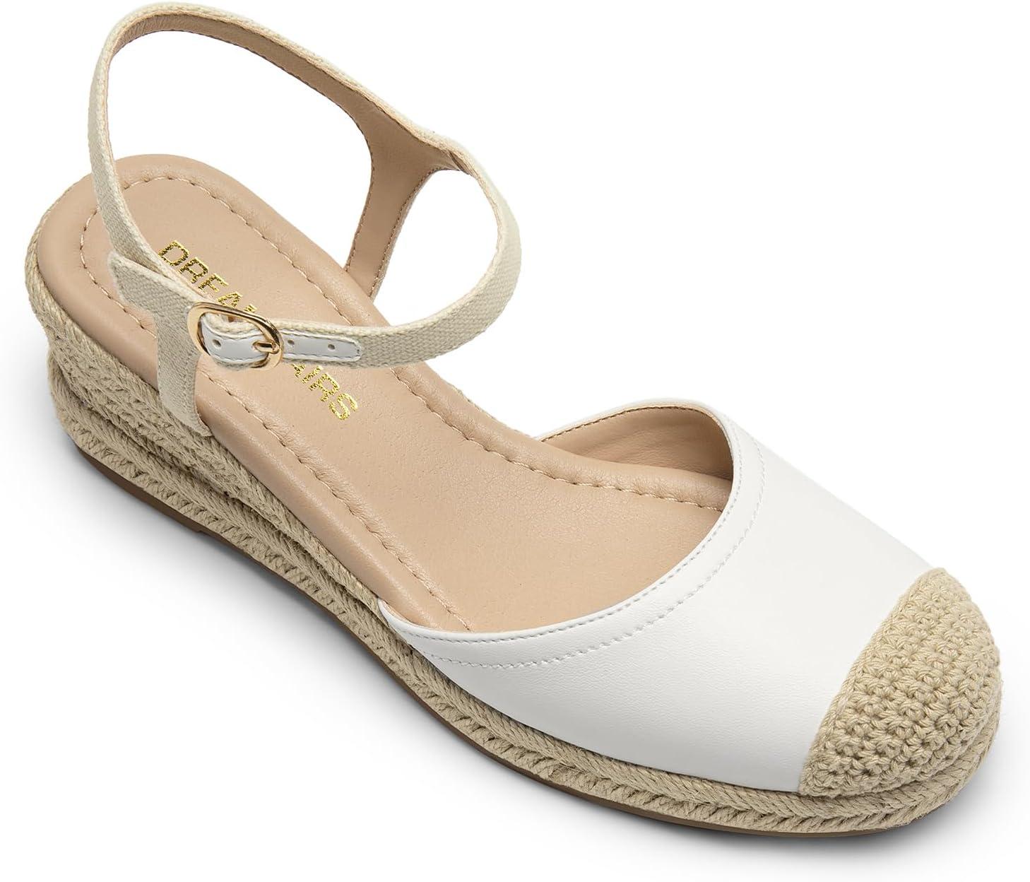 image:imageDREAM PAIRS Womens Wedge Sandals Closed Toe Espadrilles Platform Wedge Heels with Adjustable Ankle Straps and Comfortable Cushion InsolesWhite