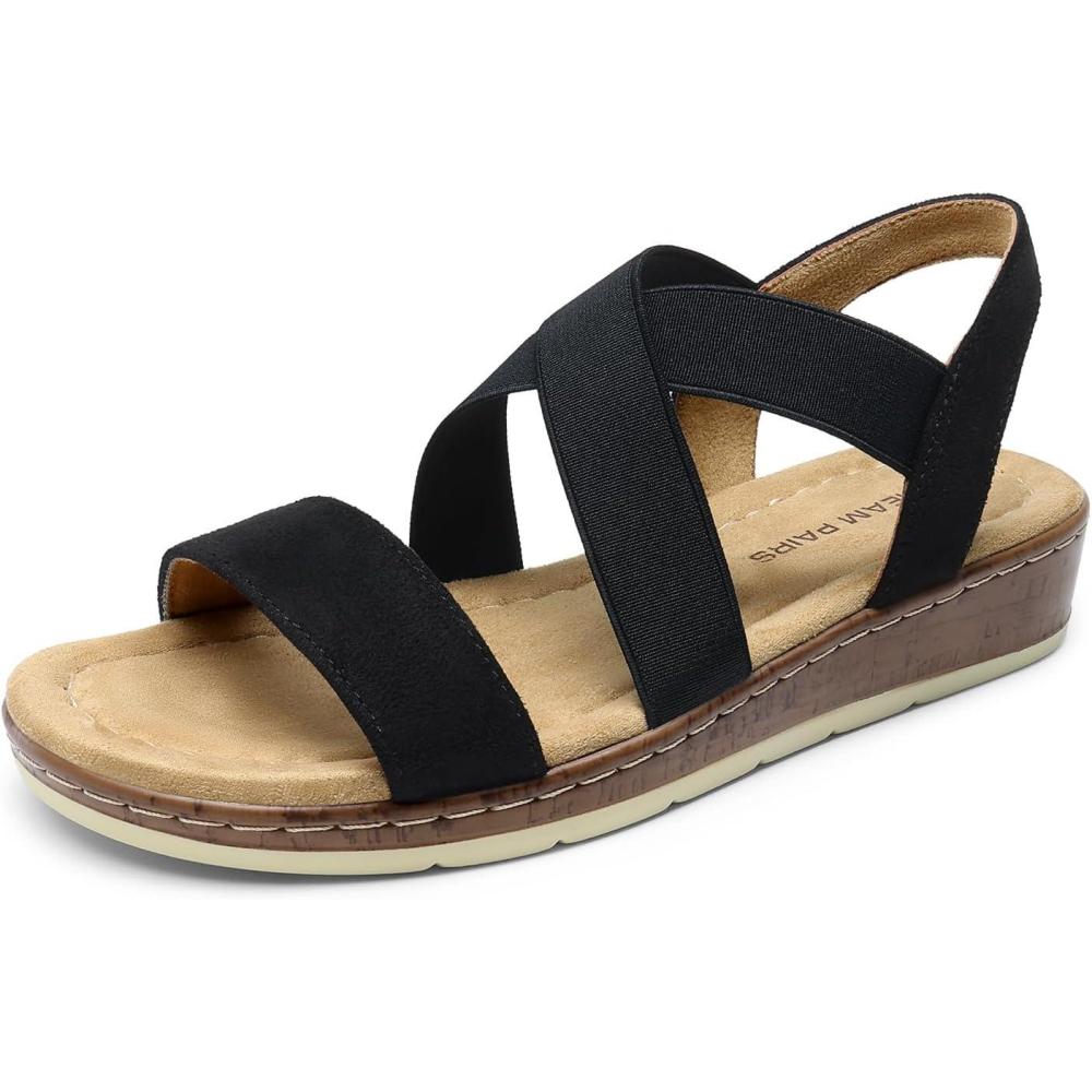 image:imageDREAM PAIRS Womens Ankle Strap Low Wedge SandalsBlacksuede
