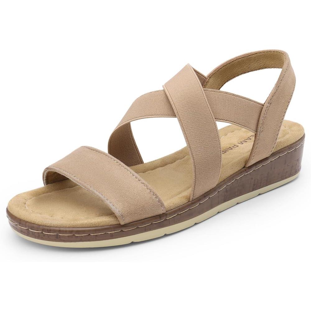 image:imageDREAM PAIRS Womens Ankle Strap Low Wedge SandalsNude