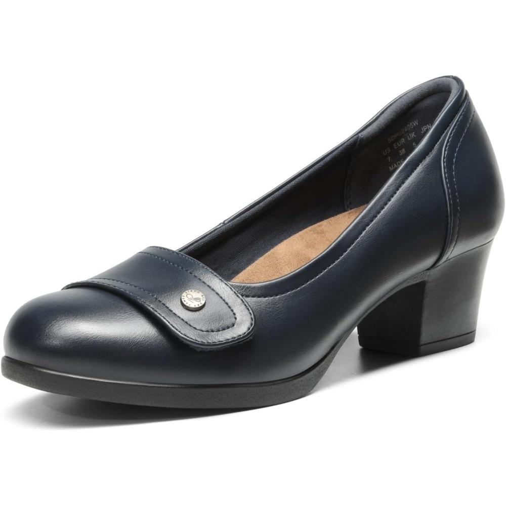 image:imageDREAM PAIRS Womens Chunky Comfortable Closed Toe Low Block Heels Work Round Toe Dress Wedding Adjustable Slip On Pumps ShoesNavy