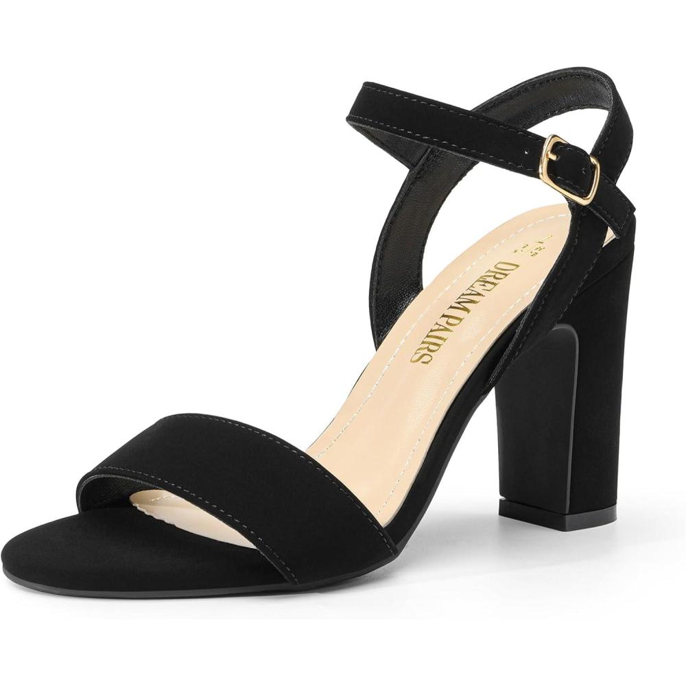 image:imageDREAM PAIRS Womens Chunky Heels Open Toe Ankle Strap High Block Comfy Dress Heel Sandals Pumps ShoesBlacknubuck