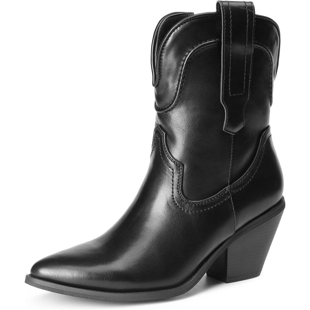 image:imageDREAM PAIRS Womens Cowboy Ankle Boots Western Booties Low Heel Pointed Toe Cowgirl BootsBlack