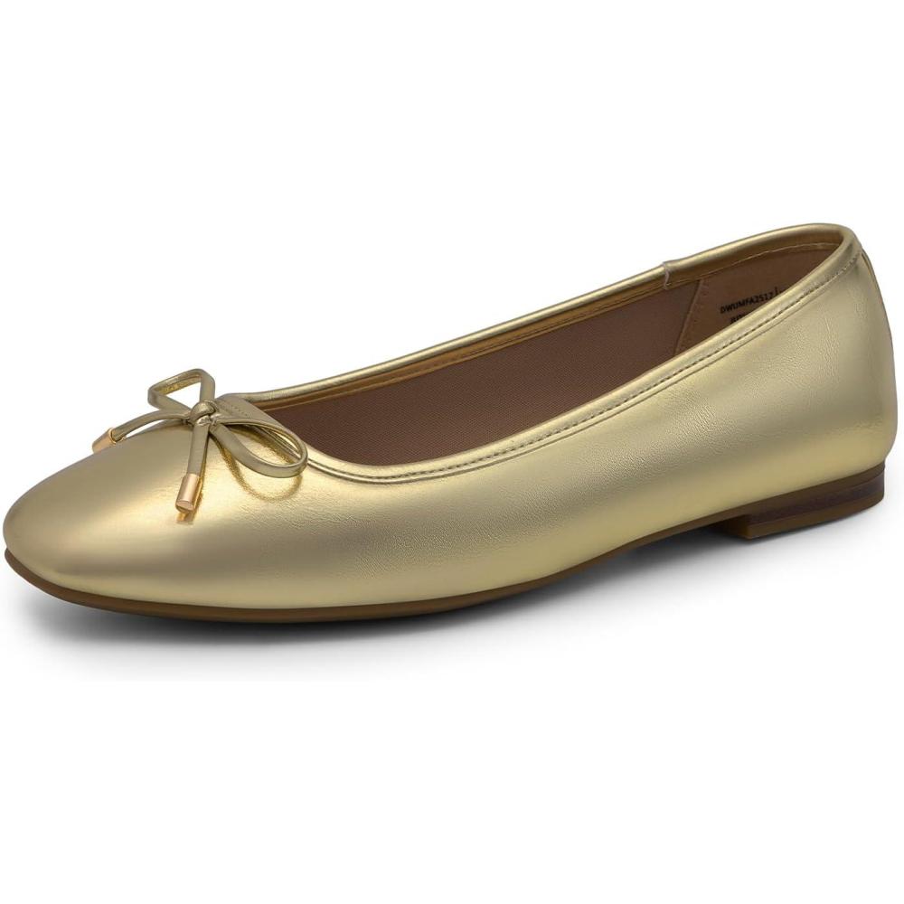 image:imageDREAM PAIRS Womens Flats Square Toe Ballet Flats Comfortable Casual Ballerina Flat Dress Shoes with Bow Suitable for Dressy Business Casual Work OfficeGold