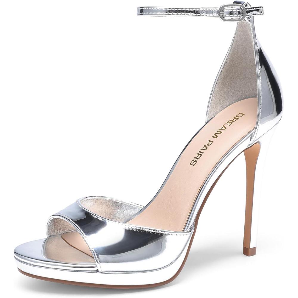 image:imageDREAM PAIRS Womens Heels High Stilettos Ankle Strap Sexy Comfort Dress Shoes Wedding Bridal Pumps SandalsSilver