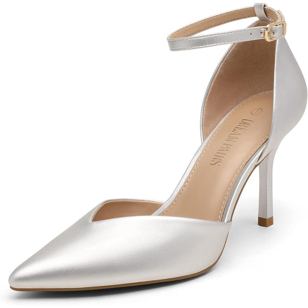 image:imageDREAM PAIRS Womens High Heels Strappy Closed Toe Stiletto Ankle Strap Pointed Toe DOrsay Heel Dress Wedding Party Pumps ShoesSilverPu