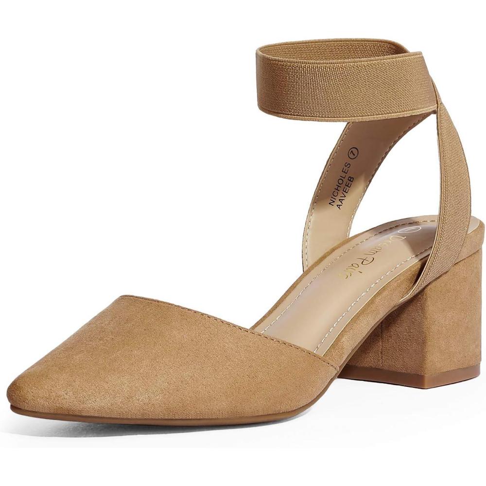 image:imageDREAM PAIRS Womens Nicholes Low Block Heel PumpsCamelSuede