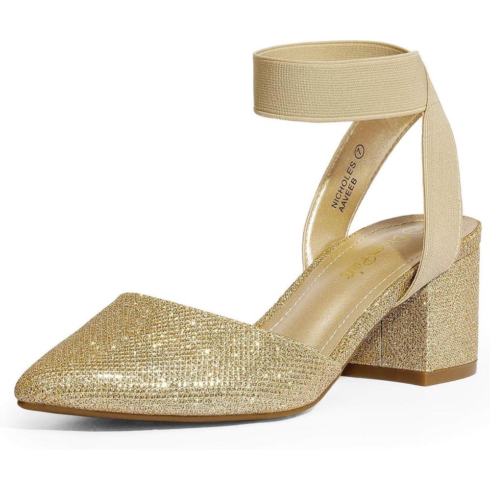 image:imageDREAM PAIRS Womens Nicholes Low Block Heel PumpsGoldGlitter