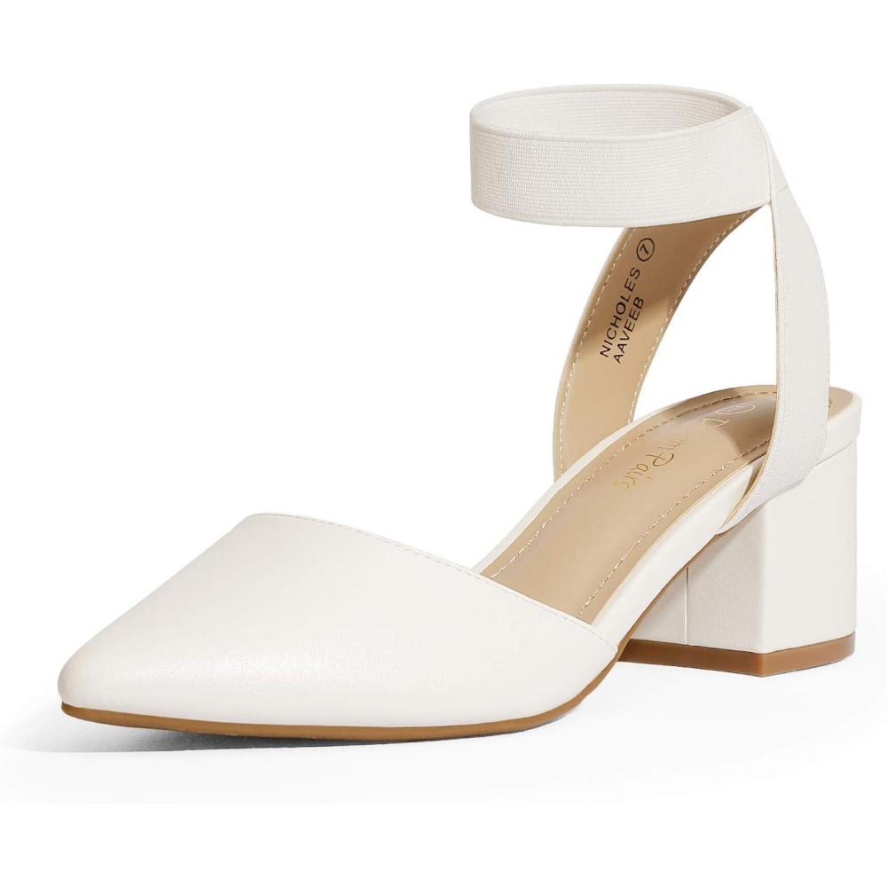image:imageDREAM PAIRS Womens Nicholes Low Block Heel PumpsWhitePu