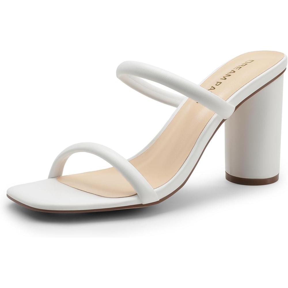 image:imageDREAM PAIRS Womens Square Open Toe Block Heels Two Strap Slip On High Heeled Slides SandalsWhite
