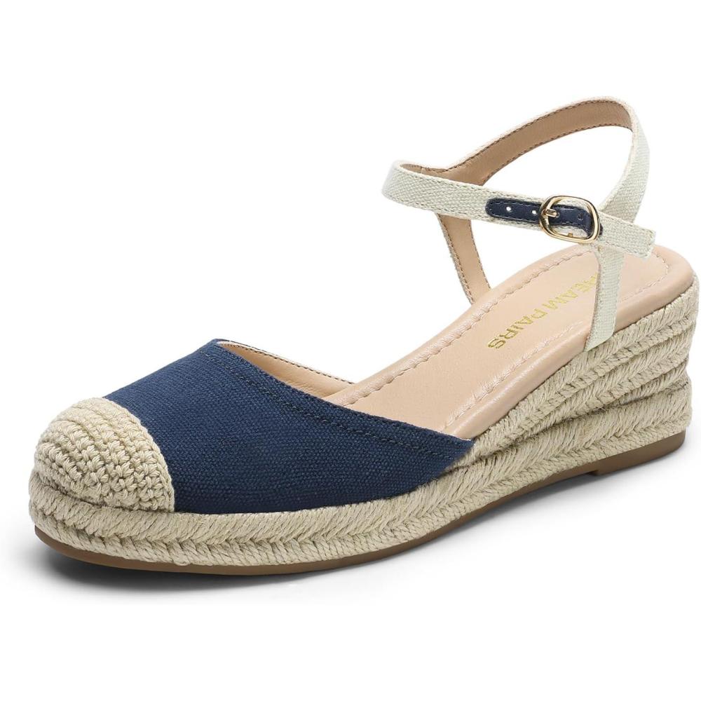 image:imageDREAM PAIRS Womens Wedge Sandals Closed Toe Espadrilles Platform Wedge Heels with Adjustable Ankle Straps and Comfortable Cushion InsolesNavy