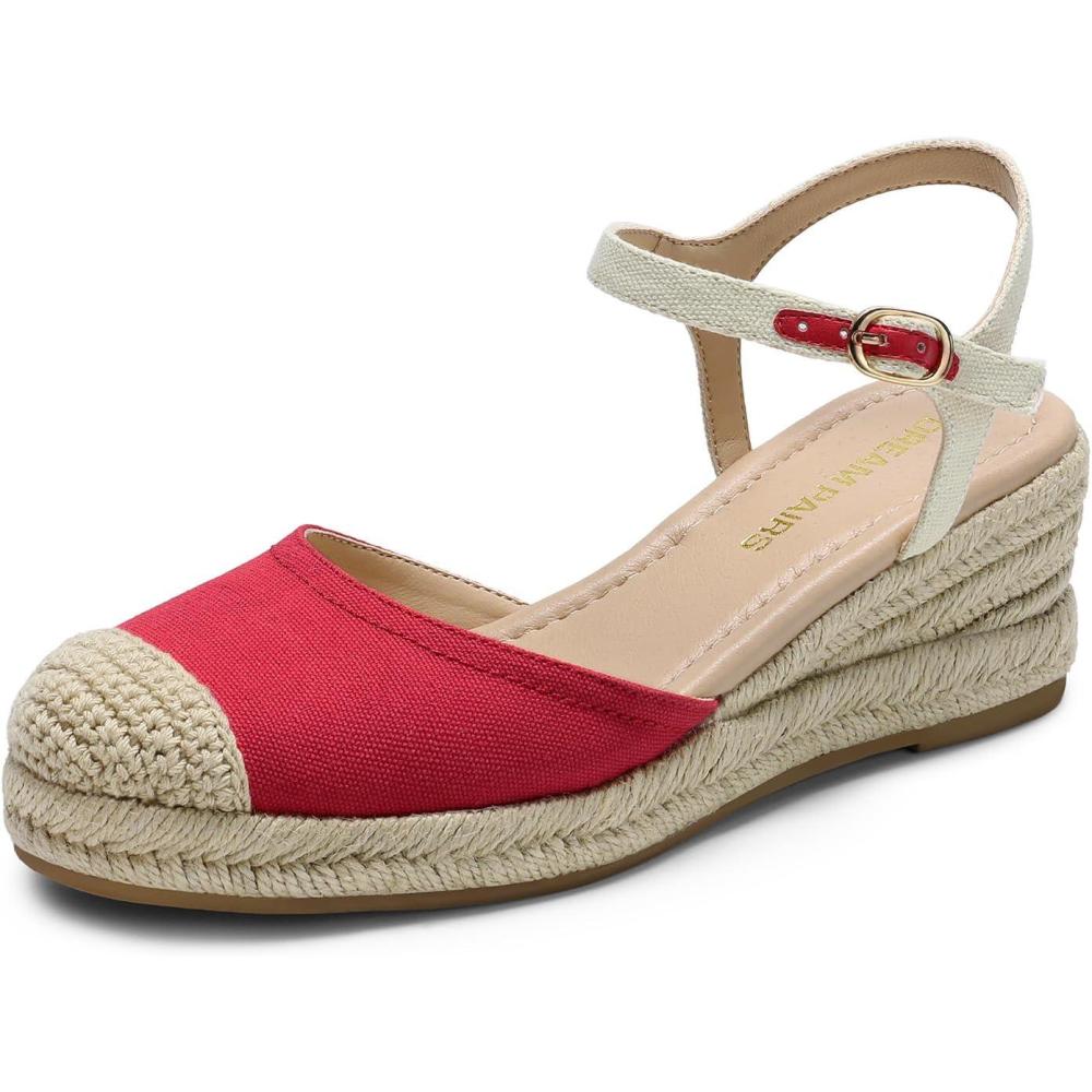 image:imageDREAM PAIRS Womens Wedge Sandals Closed Toe Espadrilles Platform Wedge Heels with Adjustable Ankle Straps and Comfortable Cushion InsolesRed