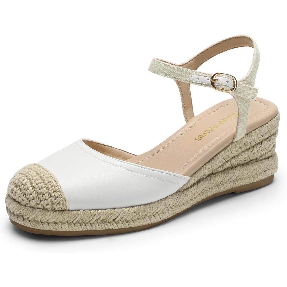 image:imageDREAM PAIRS Womens Wedge Sandals Closed Toe Espadrilles Platform Wedge Heels with Adjustable Ankle Straps and Comfortable Cushion InsolesWhite