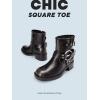 DREAM PAIRS Women’s Ankle Boots Fashion Buckles Square Toe Motorcycle Riding Biker Boots Low Chunky Heel Fall Booties Shoes(Black/Brown)