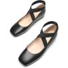 DREAM PAIRS Women’s Ballet Flats, Comfortable Slip-On Square Toe Dress Shoes with Elastic Ankle Straps(Black-pu)