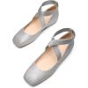 DREAM PAIRS Women’s Ballet Flats, Comfortable Slip-On Square Toe Dress Shoes with Elastic Ankle Straps(Silver-glitter)