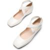 DREAM PAIRS Women’s Ballet Flats, Comfortable Slip-On Square Toe Dress Shoes with Elastic Ankle Straps(White-pu)