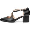 DREAM PAIRS Women’s Chunky Heels Dress Pumps Closed Pointed Toe Comfort Cross Strap Block Heel Shoes for Party Dance Wedding(Black-pu)