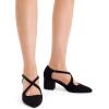 DREAM PAIRS Women’s Chunky Heels Dress Pumps Closed Pointed Toe Comfort Cross Strap Block Heel Shoes for Party Dance Wedding(Black-suede)