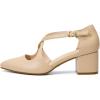 DREAM PAIRS Women’s Chunky Heels Dress Pumps Closed Pointed Toe Comfort Cross Strap Block Heel Shoes for Party Dance Wedding(Nude-pu)