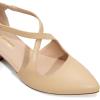DREAM PAIRS Women’s Chunky Heels Dress Pumps Closed Pointed Toe Comfort Cross Strap Block Heel Shoes for Party Dance Wedding(Nude-pu)