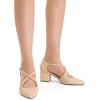DREAM PAIRS Women’s Chunky Heels Dress Pumps Closed Pointed Toe Comfort Cross Strap Block Heel Shoes for Party Dance Wedding(Nude-pu)