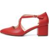 DREAM PAIRS Women’s Chunky Heels Dress Pumps Closed Pointed Toe Comfort Cross Strap Block Heel Shoes for Party Dance Wedding(Red-pu)