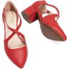 DREAM PAIRS Women’s Chunky Heels Dress Pumps Closed Pointed Toe Comfort Cross Strap Block Heel Shoes for Party Dance Wedding(Red-pu)