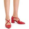 DREAM PAIRS Women’s Chunky Heels Dress Pumps Closed Pointed Toe Comfort Cross Strap Block Heel Shoes for Party Dance Wedding(Red-pu)