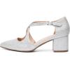 DREAM PAIRS Women’s Chunky Heels Dress Pumps Closed Pointed Toe Comfort Cross Strap Block Heel Shoes for Party Dance Wedding(Silver-glitter)