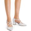 DREAM PAIRS Women’s Chunky Heels Dress Pumps Closed Pointed Toe Comfort Cross Strap Block Heel Shoes for Party Dance Wedding(Silver-glitter)