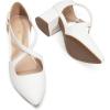 DREAM PAIRS Women’s Chunky Heels Dress Pumps Closed Pointed Toe Comfort Cross Strap Block Heel Shoes for Party Dance Wedding(White-pu)