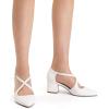 DREAM PAIRS Women’s Chunky Heels Dress Pumps Closed Pointed Toe Comfort Cross Strap Block Heel Shoes for Party Dance Wedding(White-pu)