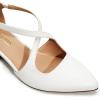DREAM PAIRS Women’s Chunky Heels Dress Pumps Closed Pointed Toe Comfort Cross Strap Block Heel Shoes for Party Dance Wedding(White-pu)