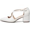 DREAM PAIRS Women’s Chunky Heels Dress Pumps Closed Pointed Toe Comfort Cross Strap Block Heel Shoes for Party Dance Wedding(White-pu)