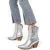 DREAM PAIRS Women’s Cowboy Ankle Boots Western Booties Low Heel Pointed Toe Cowgirl Boots(Silver)