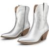 DREAM PAIRS Women’s Cowboy Ankle Boots Western Booties Low Heel Pointed Toe Cowgirl Boots(Silver)