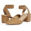 DREAM PAIRS Women’s Nicholes Low Block Heel Pumps(Camel/Suede)