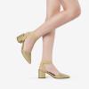DREAM PAIRS Women’s Nicholes Low Block Heel Pumps(Gold/Glitter)