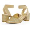 DREAM PAIRS Women’s Nicholes Low Block Heel Pumps(Gold/Glitter)