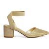 DREAM PAIRS Women’s Nicholes Low Block Heel Pumps(Gold/Glitter)