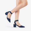 DREAM PAIRS Women’s Nicholes Low Block Heel Pumps(Navy/Suede)