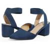 DREAM PAIRS Women’s Nicholes Low Block Heel Pumps(Navy/Suede)
