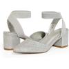 DREAM PAIRS Women’s Nicholes Low Block Heel Pumps(Silver/Glitter)