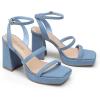 DREAM PAIRS Women’s Platform Strappy Heels Open Toe Ankle Strap Square Party Sandals Y2K Dress Shoes(Denim Blue)