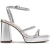 DREAM PAIRS Women’s Platform Strappy Heels Open Toe Ankle Strap Square Party Sandals Y2K Dress Shoes(Silver-rhinestone)